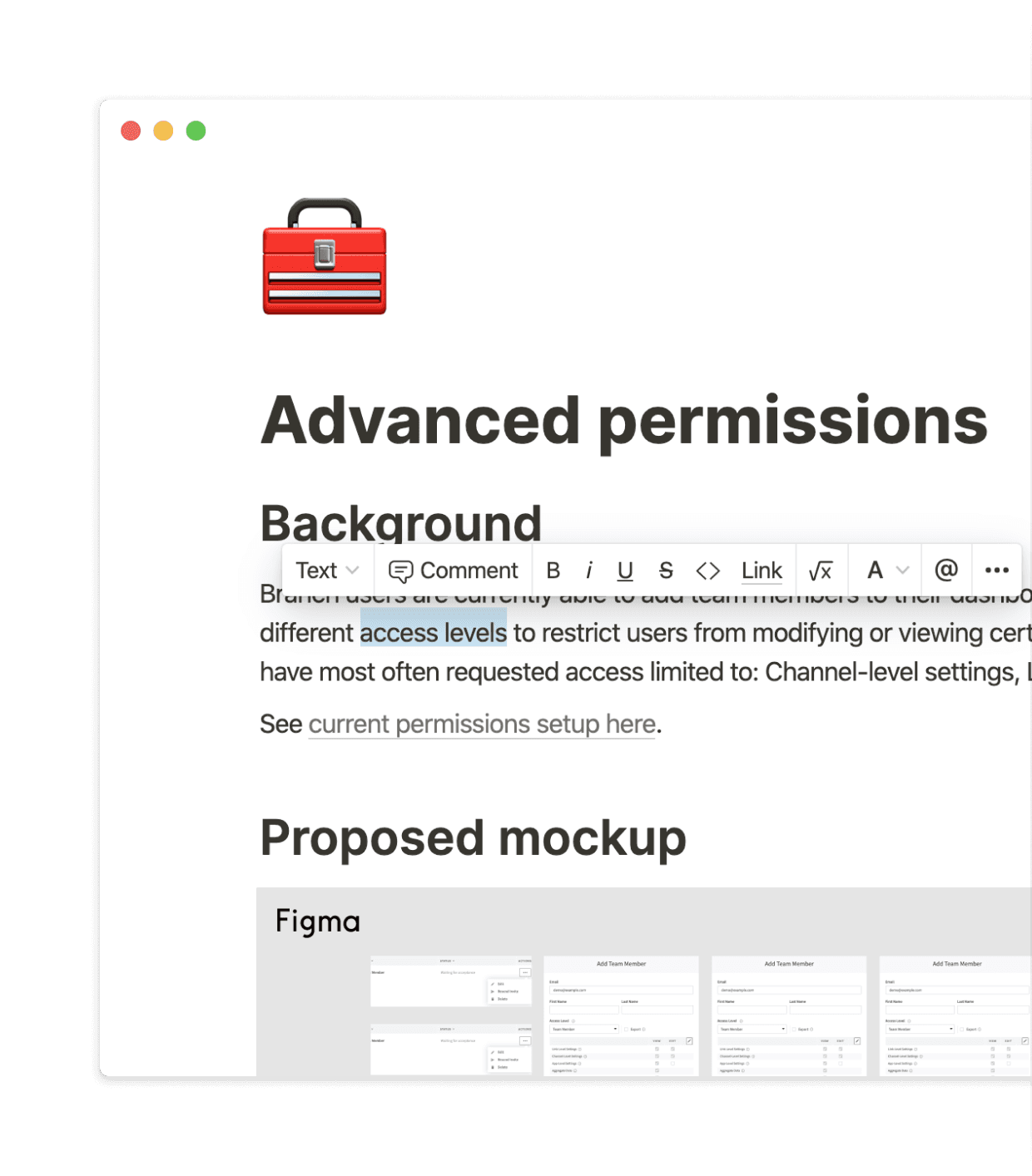 Notion에서 글을 작성할 때 다른 기능은 숨겨지므로 내용에만 집중할 수 있습니다.