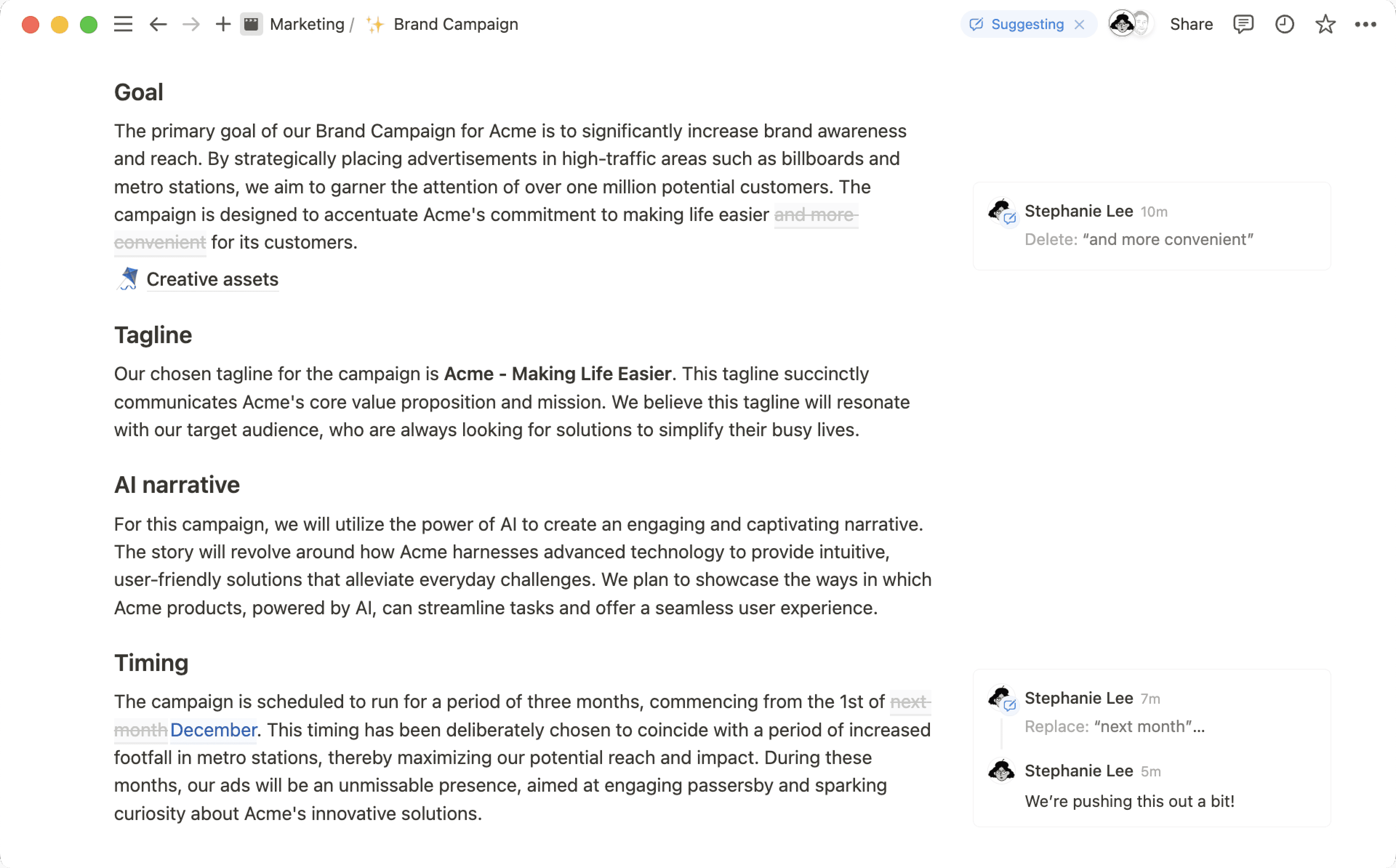 Aide : visuel de suggestion de modifications